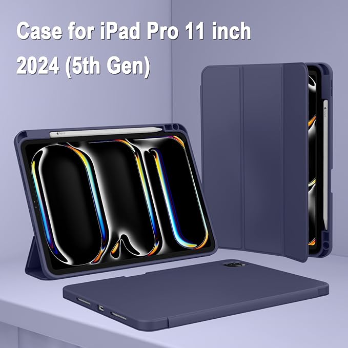 ZryXal iPad Pro 11 Inch Case (M5) 2025/ (M4) 2024 (Model: A2836/A2837/A3006) Trifold Stand Smart Cover with Pencil Holder and Soft TPU Back Auto Wake/Sleep (Dark Blue)