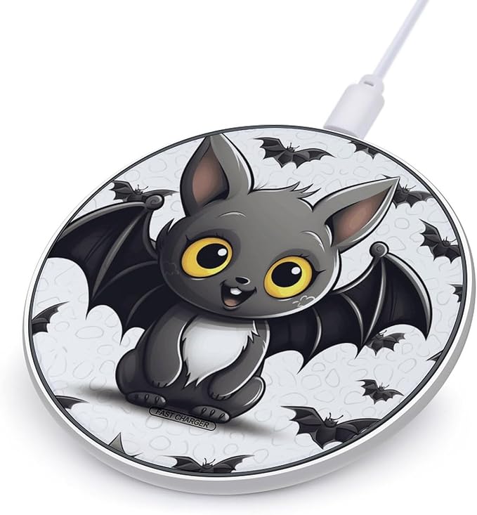 Cute Bat Wireless Charger Fast Wireless Charging Pad with USB Cable 10W Anti-Slip Magnetic Wireless Charger Portable Slim Charger Puck Travel Charging Station