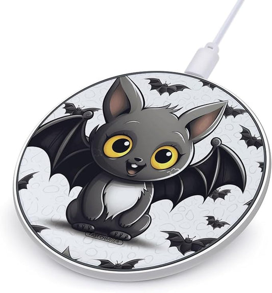 Cute Bat Wireless Charger Fast Wireless Charging Pad with USB Cable 10W Anti-Slip Magnetic Wireless Charger Portable Slim Charger Puck Travel Charging Station