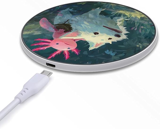 Axolotl Riding Wolf Fast Portable Charger 10W Funny Graphic Phone Charging Pad with USB Cable