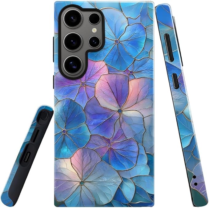 Blue Hydrangea Floral Stained Glass Aesthetic