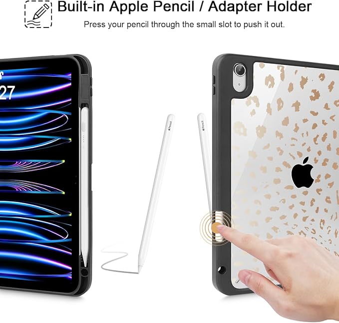 May Chen for iPad (A16) 11th Generation Case 11 Inch 2025 iPad 10th Gen Case 2022 10.9 inch Built-in Pencil Holder with Shockproof Cover Clear Transparent Back Shell Auto Wake/Sleep Leopard Print