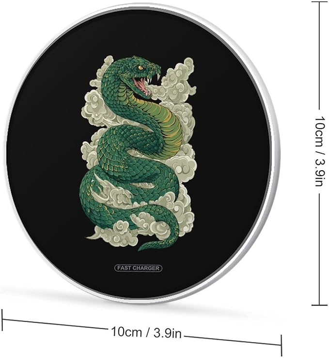 Green Cobra Snake Fast Portable Charger 10W Funny Graphic Phone Charging Pad with USB Cable