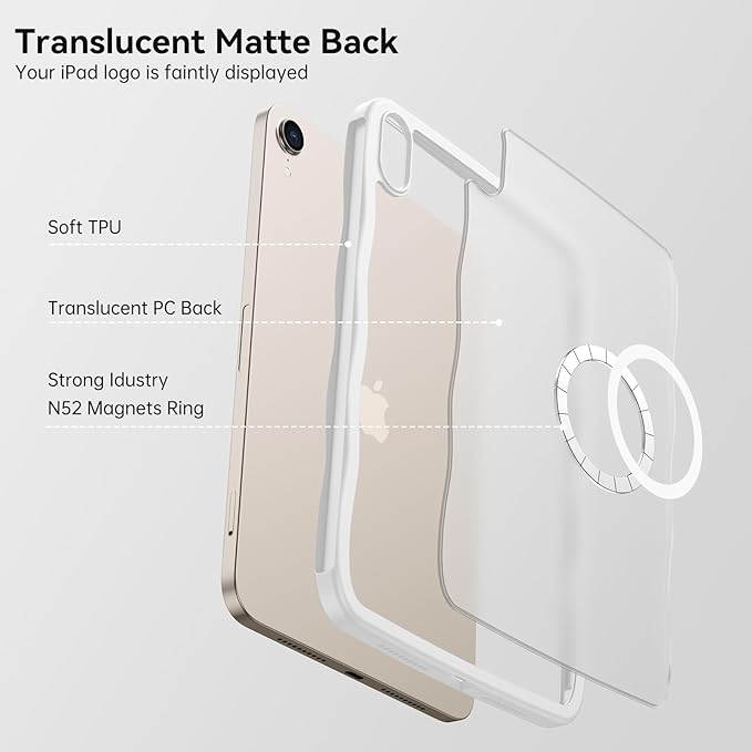 Telaso for iPad mini 7 A17 Pro 2024/iPad Mini 6 2021 8.3 Inch iPad mini 7th/6th Gen Wave Frame Design Magnetic Case Translucent Matte Back Soft TPU Bumper Case for iPad mini 7/Mini 6 Frosted Clear