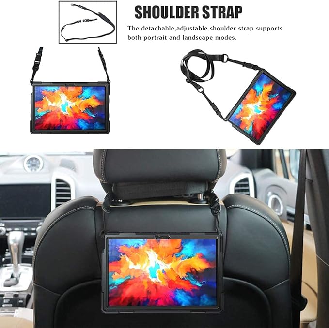 Junfire Shockproof Case for Lenovo Tab P11 Plus 2021/Tab P11 2020 Heavy Duty Rugged Case with Hand Strap/360°Rotating Kickstand/Shoulder Belt for TB-J606F/TB-J606X/TB-J616F-Black