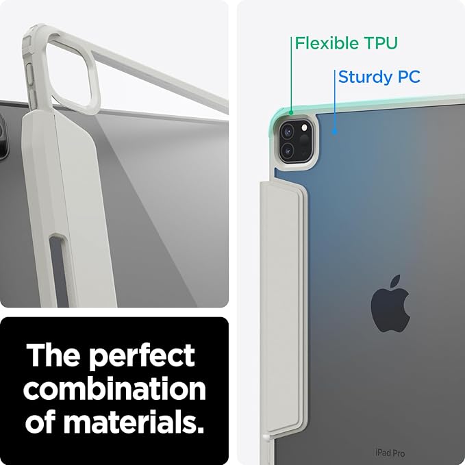 Spigen for iPad Pro 11 inch Case M2 4th Generation (2022) / 3rd (2021) / 2nd (2020) / 1st (2018) with Detachable Magnetic Cover Air Skin Pro Clear Transparent Back and Pencil Holder Gray