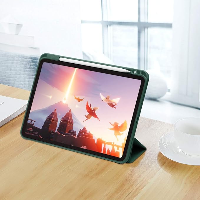 SIWENGDE Cases for iPad Pro 12.9 Case 6th/5th/4th Generation (2022/2021/2020) with Pencil Holder [Apple Pencil Wireless Charging] Soft TPU Smart Tri-fold Stand Protective Cover(Midnight Green)