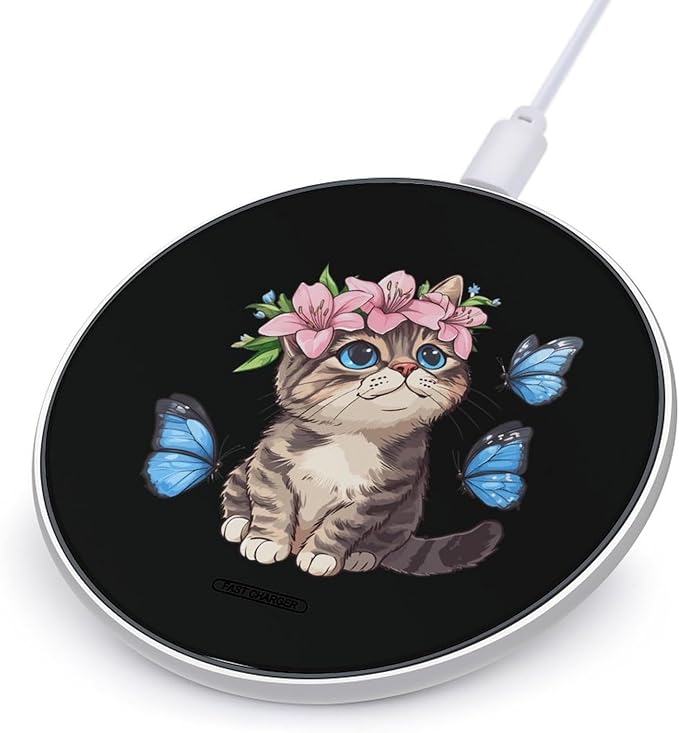 Cat Butterfly Wireless Charger Anti-Slip Wireless Charging Pad Slim Charger Mat for Men Women