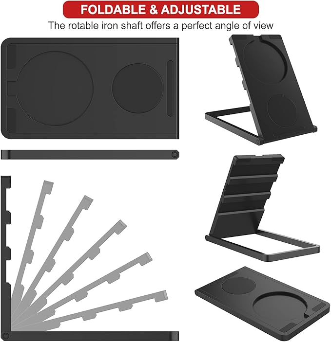 Punkcase Universal Magnetic Desk Stand for Phones Tablets and E-Readers | Compact &amp Sturdy Metal Design | 360 Degree Foldable | Works with All Devices up to 11 inches [Black]