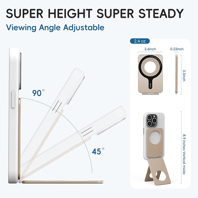 Cell Phone StandAdjustable Height and Angle Foldable Phone Holder for Desk Aluminum Cell Phone HolderStrong Magnetic Phone Stand Compatible with iPhone 16/15/14/13/12 Series (Desert Gold)