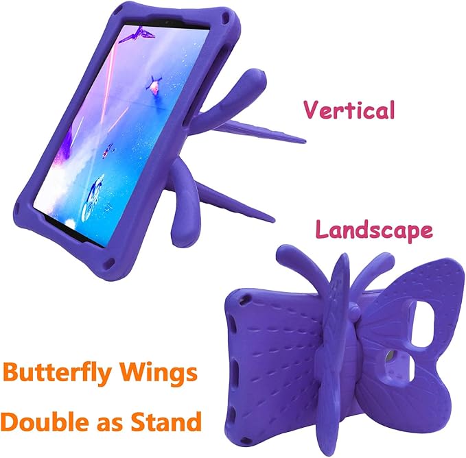 Universal Kids Case for Sunshine T1 Tablet/Sunshine T1 Elite Tablet Case Shockproof Light Weight Protective Stand Cover for Cloud Mobile Sunshine T1 Tablet 8 inch Cute Butterfly - Purple