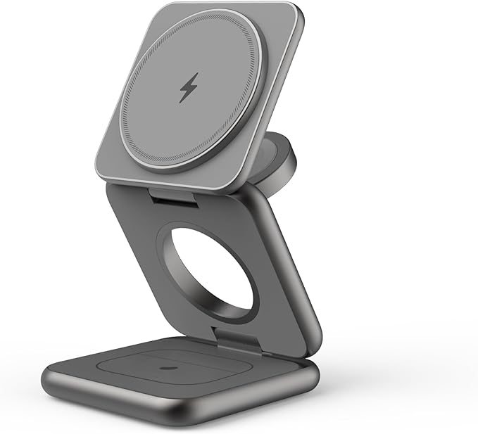 REDBEAN 3-in-1 Foldable Wireless Charging Station MagSafe Fast Charger Compatible with iPhone 16/15/14/13/12 Pro Max 5W for AirPods 2W for Apple Watch Series SpaceGray