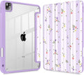 Mektron Case for iPad Pro 11 inch Case M2 2022 Generation 4th Fit 2021 2020 2018 iPad Pro 11 (3rd 2nd &amp 1st Gen) -Buit in Pencil Holder with Shockproof Cover Clear Shell Flowers &amp Adorable