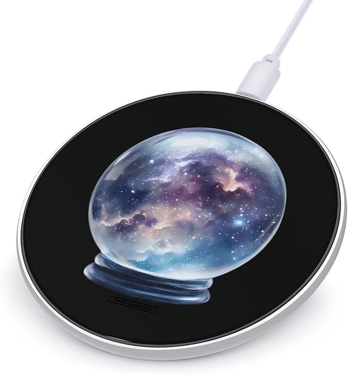 Crystal Ball Cosmos Galaxy Fast Portable Charger 10W Funny Graphic Phone Charging Pad with USB Cable