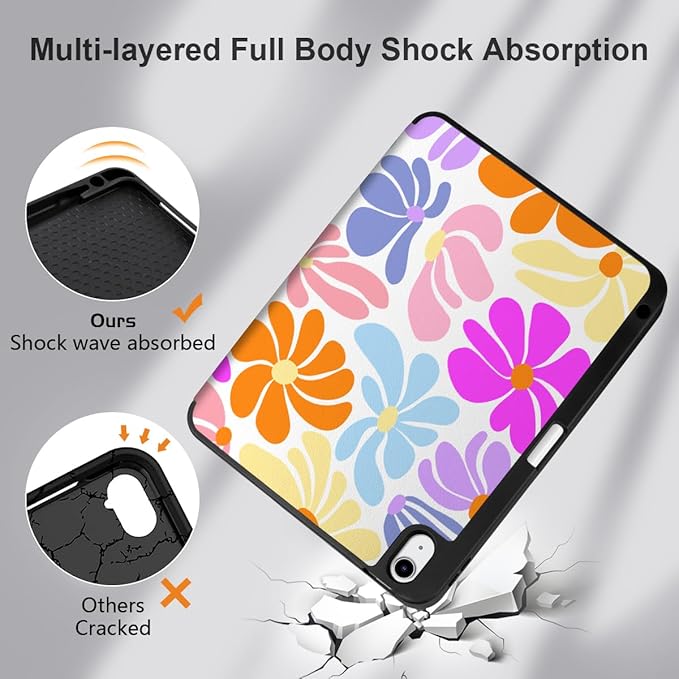 DONGKE for iPad Air 11 Inch Case M4 2026 / M3 2025 / M2 2024 &amp iPad Air 5th 2022 / 4th Gen 2020 10.9 Inch Ultra Thin Soft TPU Back Cover with Pencil Holder Support Auto Wake/Sleep Retro Flowers