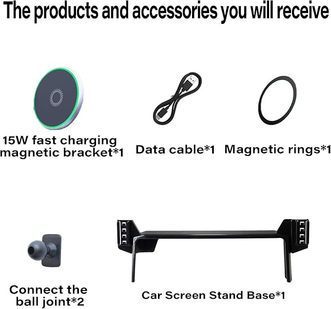 Car Phone Holder for Toyota Tacoma 2024 2025 2026 Accessories 15W MagSafe Fast Wireless Charger Cell Phone Mount Apply to 8 Inch Touch Screen Fixed Clip 360° Rotation