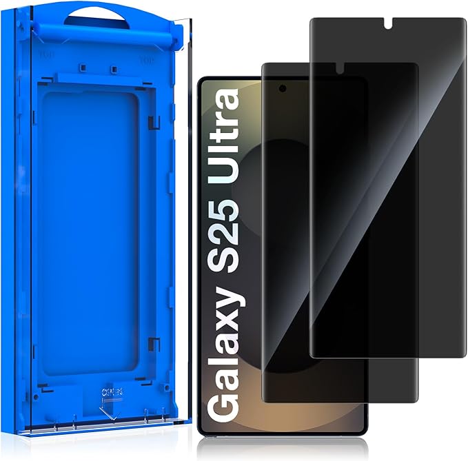 2 Pack Privacy Screen Protector for Samsung Galaxy S25 Ultra Anti-Spy Private Protective Film 100% Fingerprint Unlock 9h+ Tempered Glass Automatic Dust Removal Anti-Scratch Protection
