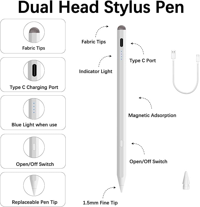 Stylus Pencil for iPad Pencil Pro 11th A16/10th/9th GenFast Charger Active iPad PenciliPadstylus Pen for 2018-2025 iPad11 A16/10/9/8/7/6iPadPro 11/12.9/13/M4iPadAir 3/4/5/6/M2iPadMini 5/6/7Gen