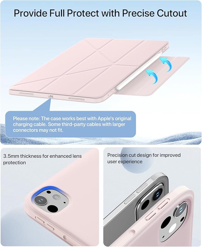 for iPad Pro 13 inch Case M5/M4 (2025/2024) Multi-Angle Y Fold Stand Magnetic Premium PU Leather Full Protective Case with Hidden Pencil Holder (Pastel Pink)
