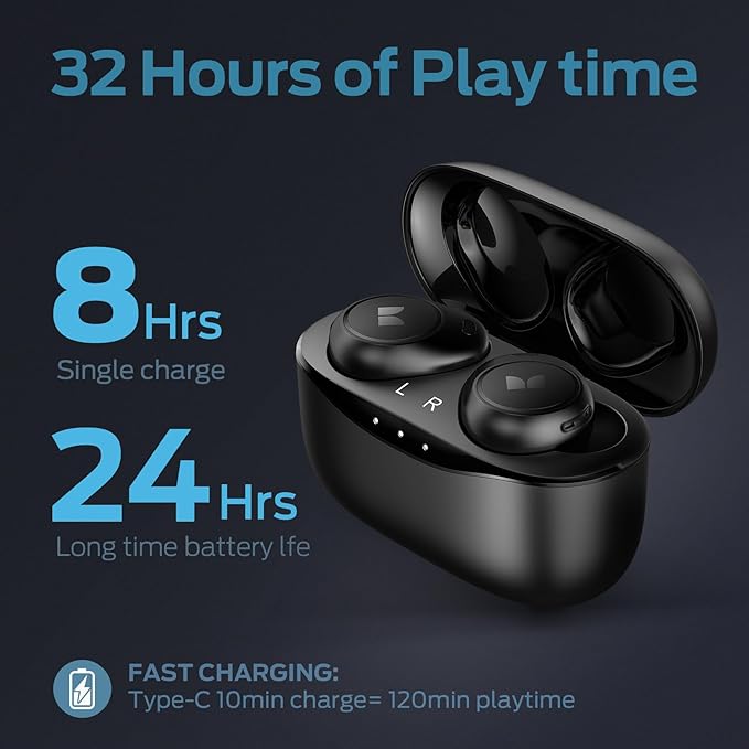Monster Achieve 300 AirLinksWireless Earbuds Bluetooth 5.3 in-Ear Stereo Headphones Built-in Mic for Crystal Clear Call 32H Playtime Type-C Charging Black