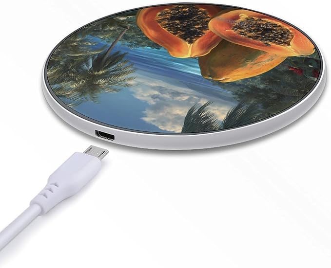Pawpaw Vintage Papaya Ocean Seaside Fast Portable Charger 10W Funny Graphic Phone Charging Pad with USB Cable