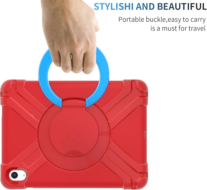 Compatible with Apple iPad Air 4 10.9/iPad Air 5 10.9 Tablet CaseRugged Kids Case with Stand Lightweight Shockproof Kids Friendly Tablet Cover Red+Blue