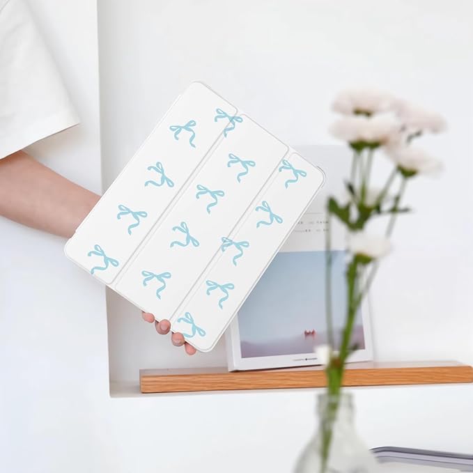 Cute Blue Bow Kawaii for iPad (A16) 11th Generation Case 11 Inch 2025 for iPad 10th Generation Case 10.9 Inch 2022 with Pencil Holder Auto Sleep/Wake White Leather Soft TPU Back Cover