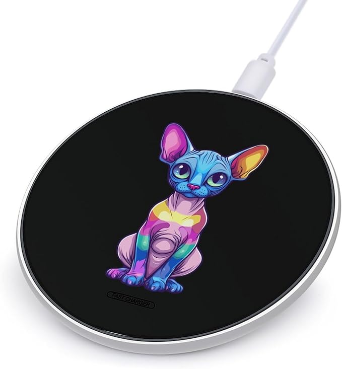 Colorful Cat Sphynxes Wireless Charger Anti-Slip Wireless Charging Pad Slim Charger Mat for Men Women