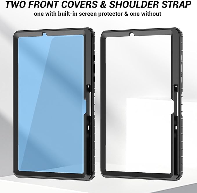 Case for Samsung Galaxy Tab S10 Lite / S10 FE / S9 FE 5G / S9 Tablet Case 10.9''/11'' Rugged Protective with Screen Protector Pen Holder 360°Rotate Hand Strap/Stand Shoulder Strap Black