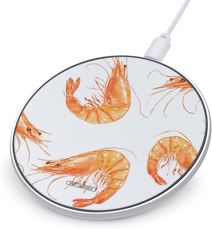 Cartoon Shrimp Fast Portable Charger 10W Funny Graphic Phone Charging Pad with USB Cable