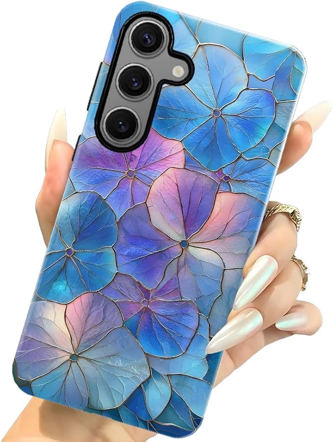Blue Hydrangea Floral Stained Glass Aesthetic