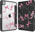 Tuiklol for iPad Pro 11 Inch (M5 2025 / M4 2024) Case Buit-in Pencil Holder with Slim Clear Back Cover Protection Trifold Stand-Auto Wake/Sleep Tablet Case Black Flower Bow-Black