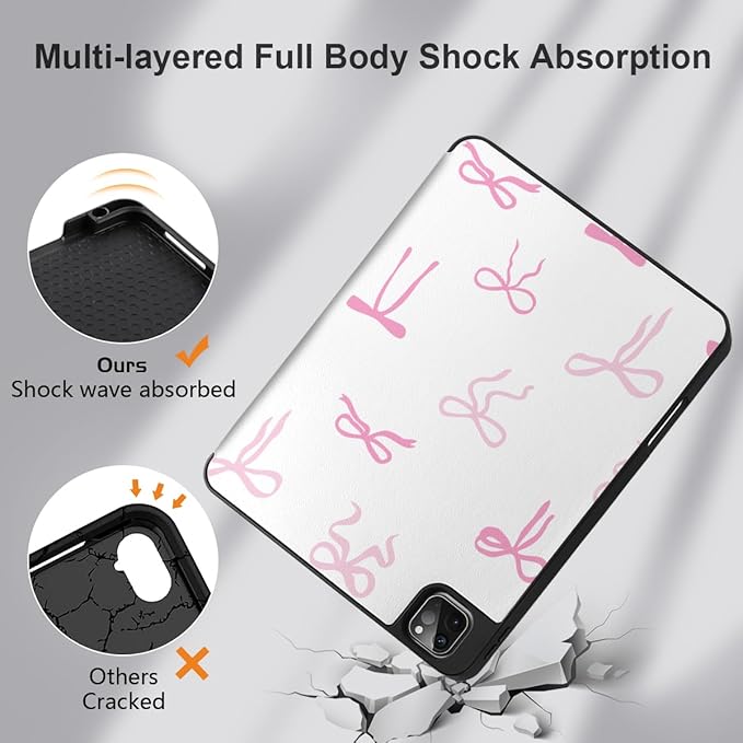 DONGKE Case for iPad Pro 12.9 inch 6th Generation 2022 Built-in Pencil Holder + Trifold Stand + Auto Wake/Sleep + Protective Cover for iPad Pro 12.9 5th/4th/3rd Gen - Pink Bows