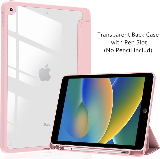 Lovely Rabbit Case for iPad Air 11 M3(2025)/ M2(2024)iPad Air 5th(2022)/ 4th (2020) Gen 10.9 Clear Hard Back Hybrid Casewith Pencil Holder Trifold Stand Tablet Cover for Women