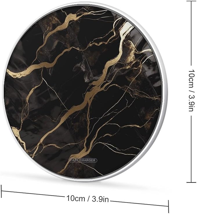 Black Gold Marble Wireless Charger Fast Wireless Charging Pad with USB Cable 10W Anti-Slip Magnetic Wireless Charger Portable Slim Charger Puck Travel Charging Station