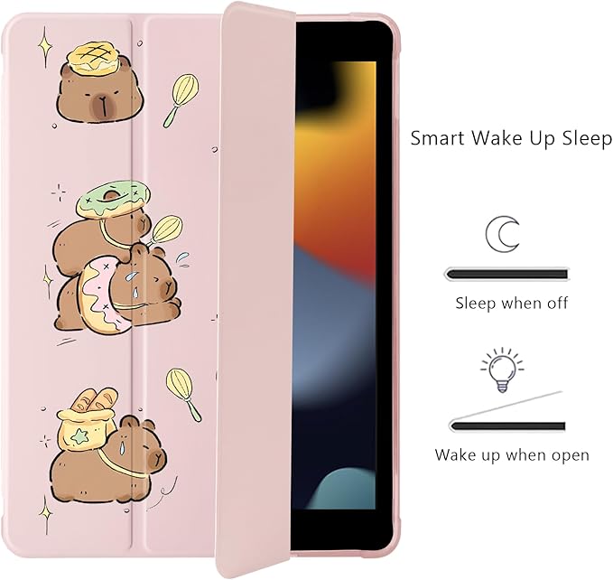 Cute Kawaii Capybara for iPad Pro 11 Inch Case (M5/M4) 2025/2024 with Pencil Holder Auto Sleep/Wake Pink Leather Soft TPU Back Cover