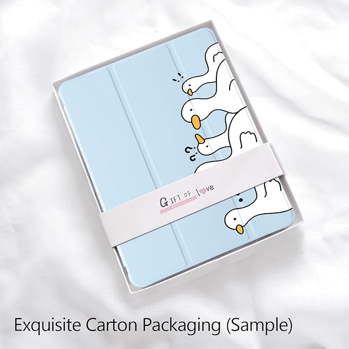 Cute Kawaii Duck for iPad Air 13 Inch Case M3 2025/M2 2024 with Pencil Holder Auto Sleep/Wake Blue Leather Soft TPU Back Cover