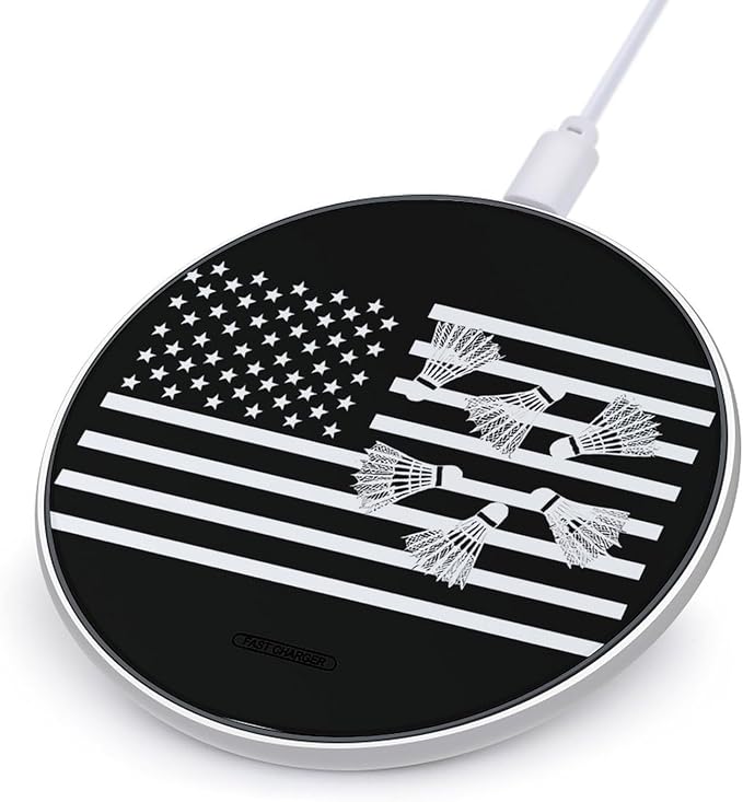 U.S.A. Flag with Badminton Phone Charger Magnetic Charging Pad Anti-Slip with USB Cable