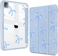 Teryeefi for iPad Air 11-Inch Case M4 M3 M2 (2026 2025 2024) iPad Air 4th/5th Generation iPad Pro 11 in 4th/3rd/2nd/1st Generation - Clear Back Cover with Pencil Holder Auto Wake/Sleep-Blue Bows