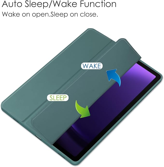 for Samsung Galaxy Tab S10 Lite/ S10 FE/ S9 FE 10.9 Inch Tri-Fold Smart Tablet Case with Pen Holder Shockproof Protective Cover W Transparent Back Shell Auto Wake/SleepGreen