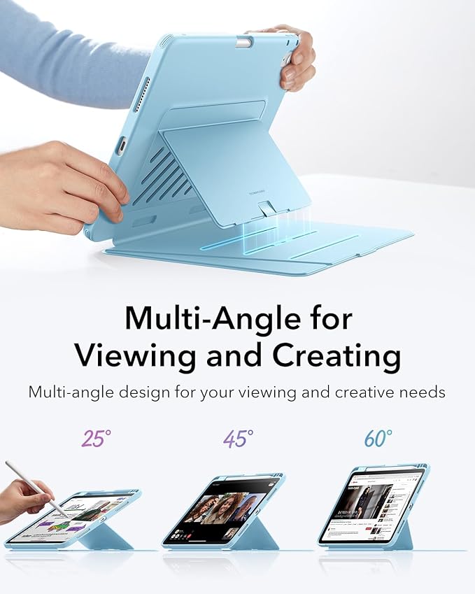 ESR for iPad Air 11 Inch Case M4/M3/M2 (2026/2025/2024) iPad Air 5th/4th Gen Case (2022/2020) Vertical Stand Cover Multi Stand Angles Ultra-Stable Cover with Pencil Holder Flip Series Light Blue