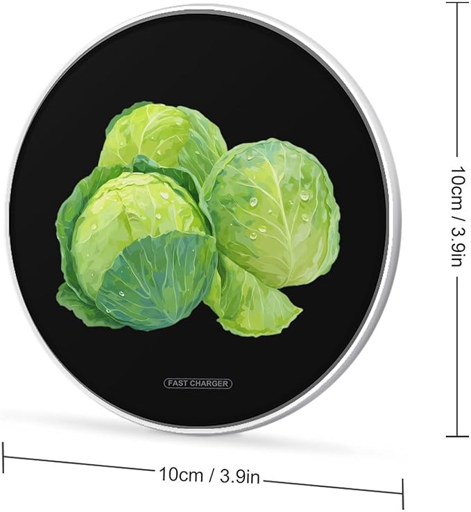 Green Cabbages Fast Portable Charger 10W Funny Graphic Phone Charging Pad with USB Cable