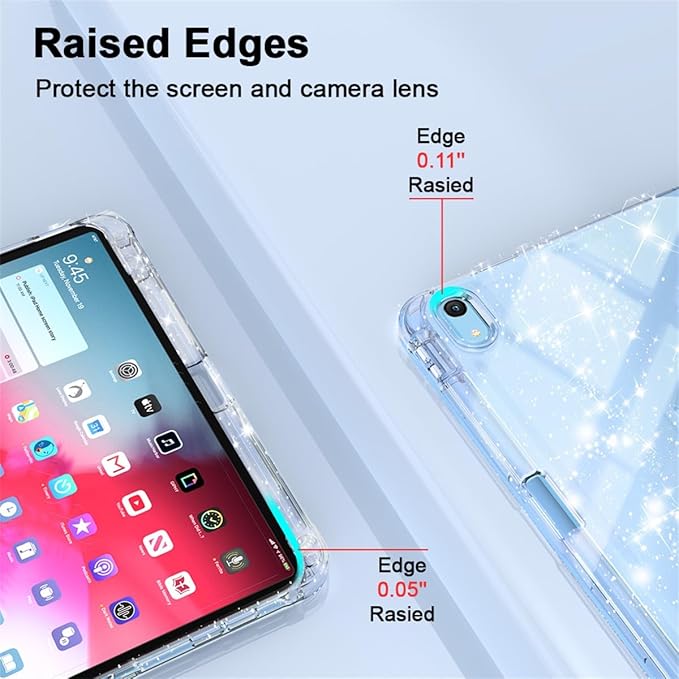Case for iPad (A16) 11th Generation 11 inch 2025 &amp iPad 10th Generation 10.9 inch 2022 with Stand/Pencil Holder [Auto Wake/Sleep] Glitter Bling PU Leather &amp Clear Soft TPU Back Shell Blue