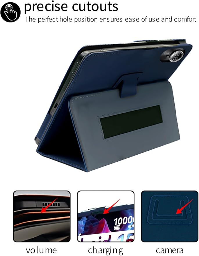 for Urao G140L 2025 14 Inch Android Tablet CaseBOVUGAC Folding Stand Protective Cover with Pencil Holder and Wrist StrapFull Protection Premium PUScratch Resistant(Dark Blue)