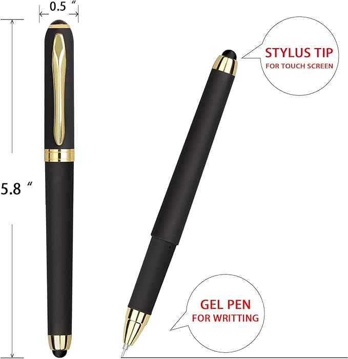 Gel Ink Rollerball Stylus Pen - 18 Pack0.38mm Gel Pen Extra Fine Point2 in 1 Capacitive Stylus PenBlack InkWriting Smoothly for OfficeBusinessGiftMetal Gold Clip