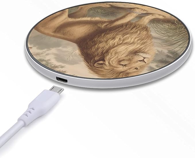 Vintage Lion in The Wild Fast Portable Charger 10W Funny Graphic Phone Charging Pad with USB Cable