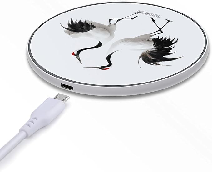Red-Crowned Cranes Dancing Fast Portable Charger 10W Funny Graphic Phone Charging Pad with USB Cable