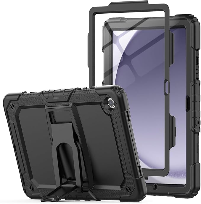 SaharaCase Defense Series Case for Galaxy Tab A11+ and Galaxy Tab A9+ - Integrated Kickstand Built-in Screen Protector Shoulder Strap - Black