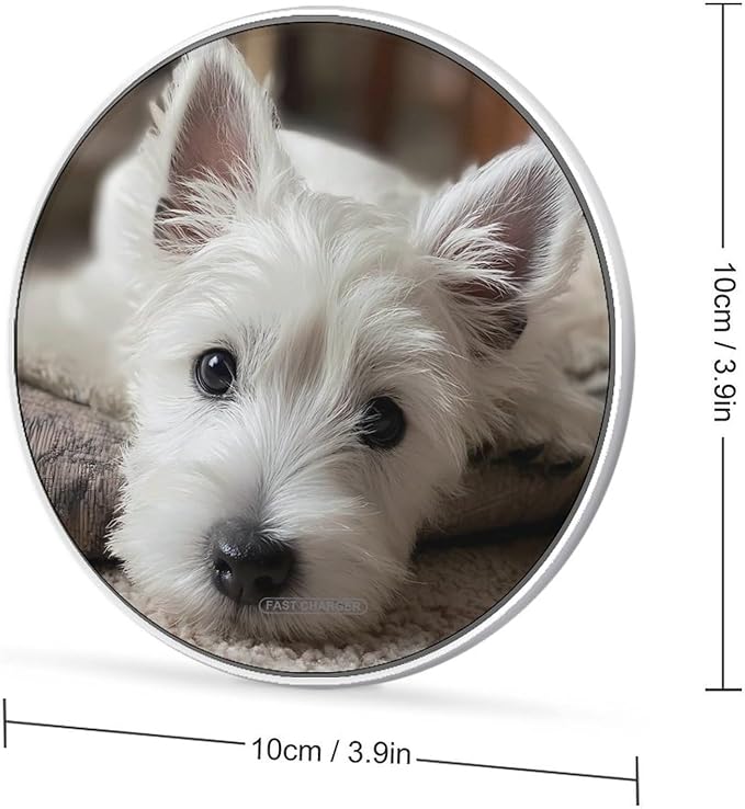 Westie Puppy Dog Fast Portable Charger 10W Funny Graphic Phone Charging Pad with USB Cable