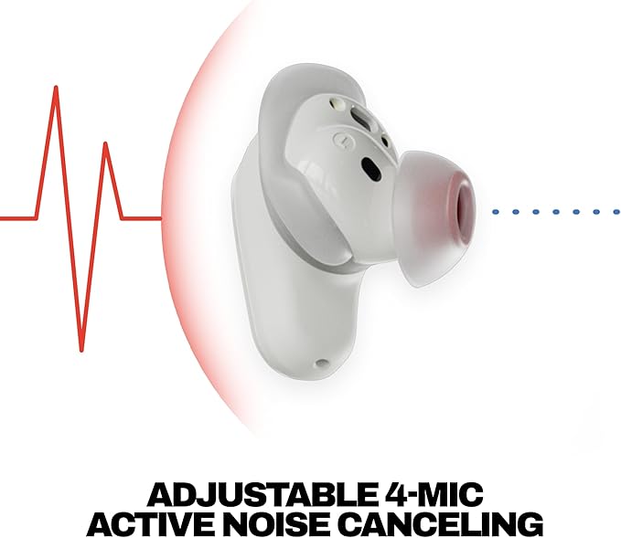 Skullcandy Method 360 ANC Wireless Earbuds Sound by Bose Bluetooth Headphones Premium Noise Cancelling Up to 40 Hrs Battery Sweat and Water Resistant Microphone for iPhone Android - Bone